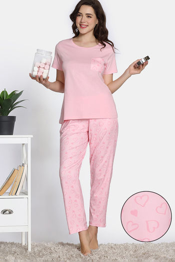 Buy Zivame 2 Mile Fashion Knit Poly Pyjama Set - Rose Shadow